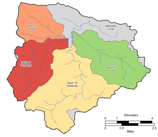 Upper South Fork New River watershed morphometric sub-watershed prioritization map — North Carolina